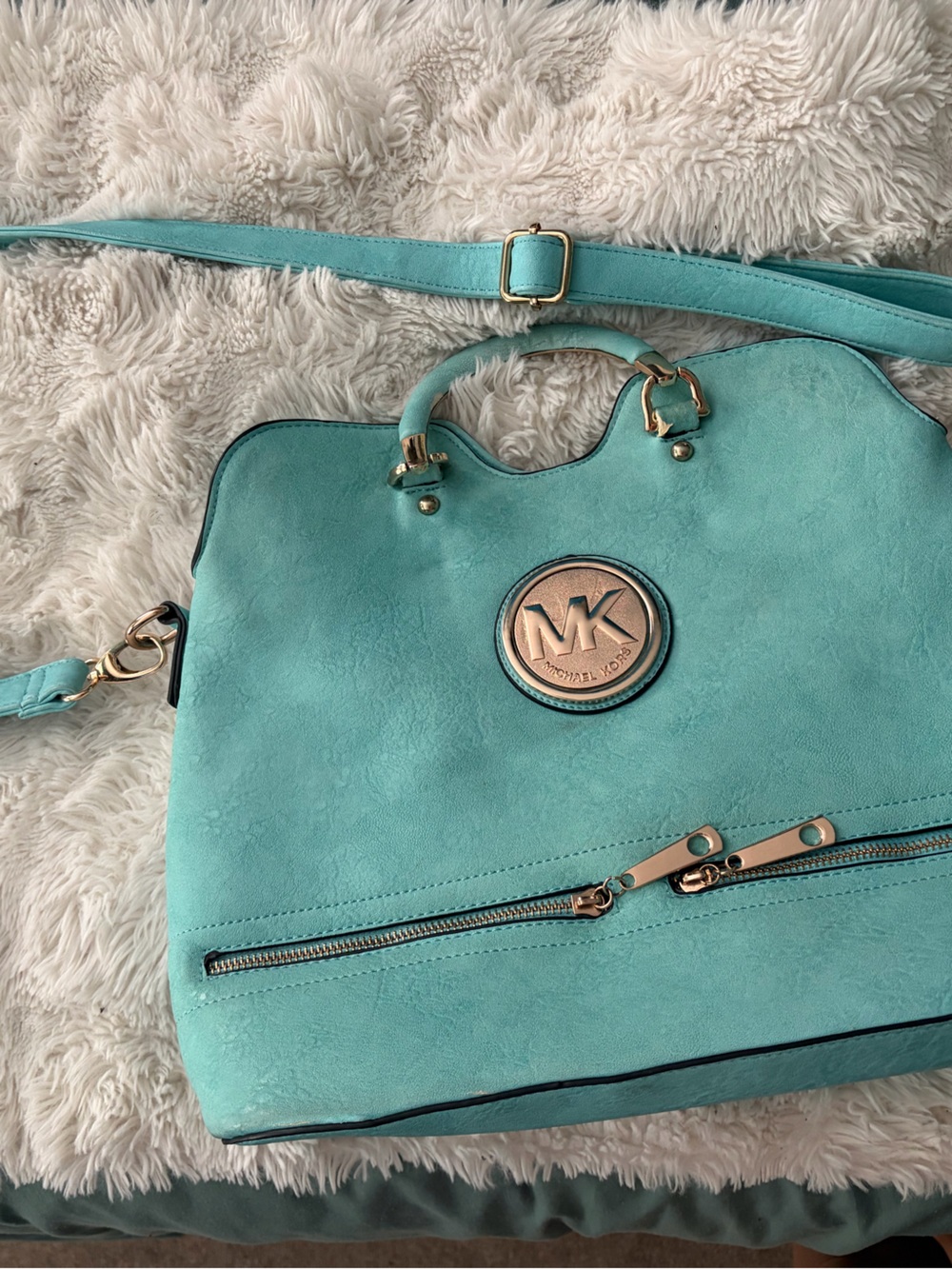Michael Kors Aqua Shoulder Bag with Gold-Tone Logo